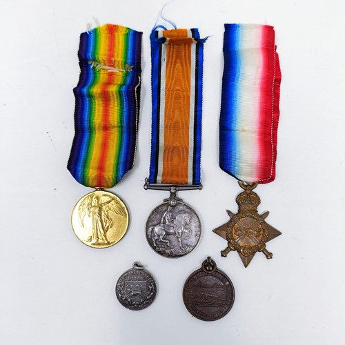 155 - A WWI Trio, with 1914-15 Star, awarded to Gnr J Lund RN, KIA 30th December 1915, with a silver medal... 