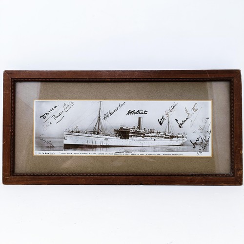 171 - A QVR Gieves Limited Royal Navy sword belt, and a photograph of the transport ship Dongola, signed b... 