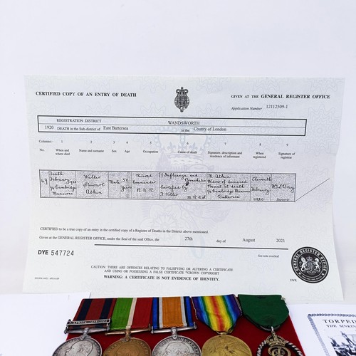 175 - A group of five medals, awarded to Walter Stewart George Devonport Atkin, comprising a Transport Med... 