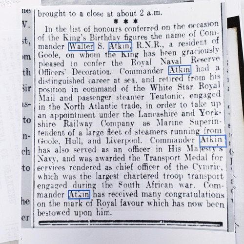 175 - A group of five medals, awarded to Walter Stewart George Devonport Atkin, comprising a Transport Med... 