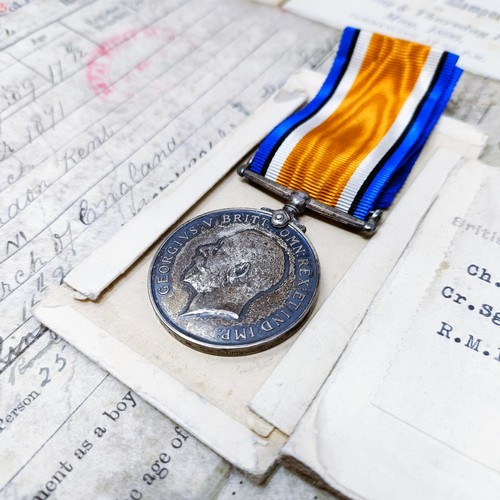 147 - A British War Medal, awarded to CH 5221 CR Sgt 1 H Smith RMLI, with original service record paperwor... 