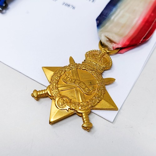 146 - A WWI Trio, with 1914-15 Star, awarded to 10876 Pte A Wells, Wilts Reg, with memorial scroll and cop... 