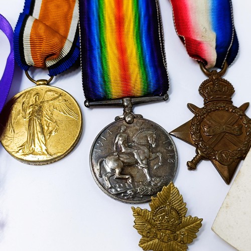 145 - A WWI Trio, with 1914-15 Star, awarded to 9762 Pte J J Beatty, 3/Can Inf, with silver memorial cross... 