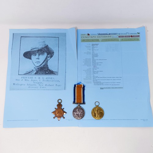 149 - A WW1 Trio, with 1914-15 Star awarded to 10/826 Pte Thomas Bertram Spencer Jones (Wellington Reg) NZ... 