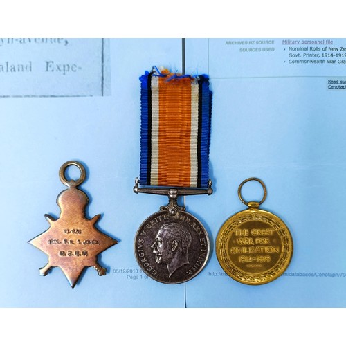 149 - A WW1 Trio, with 1914-15 Star awarded to 10/826 Pte Thomas Bertram Spencer Jones (Wellington Reg) NZ... 