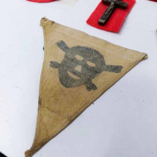 139 - A German Third Reich armband, a Mine Field warning pennant, a Kriegsmarine cap band and other items ... 