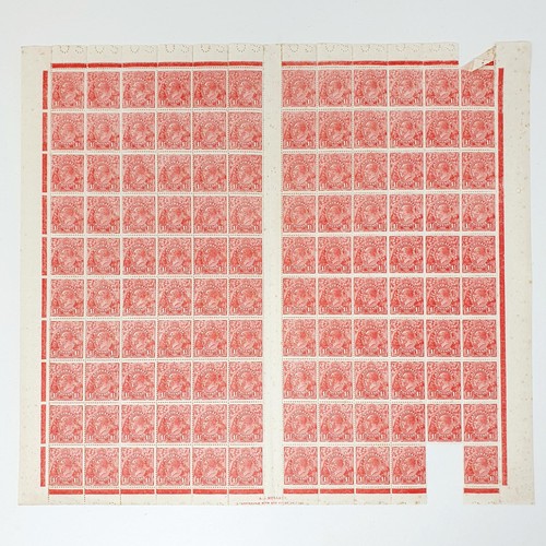 302 - Australia- 1926-30 GV 1½d perforated ‘OS’, complete sheet of 120 in two panes of 60 (one stamp remov... 