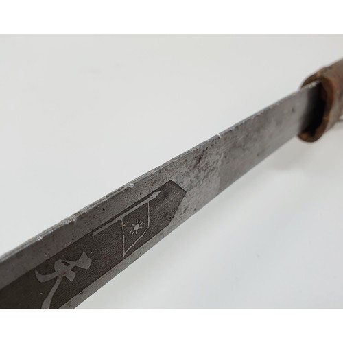 190 - A Japanese Tanto, the 27 cm blade with characters, having a single molded handle, in a scabbard, 45 ... 