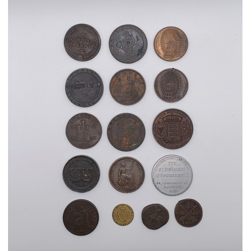 226 - A Stafford token, 1801, a Cornish token, 1812, other tokens and assorted coins