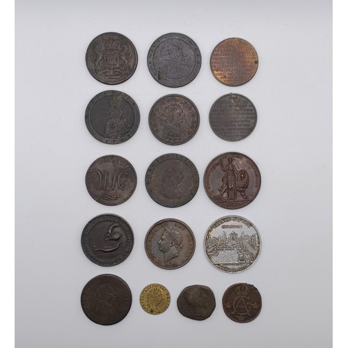 226 - A Stafford token, 1801, a Cornish token, 1812, other tokens and assorted coins