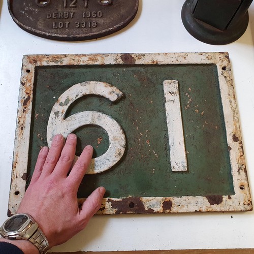 44 - A painted cast iron locomotive/wagon number plate, 61 (or 19), 41 x 30 cm