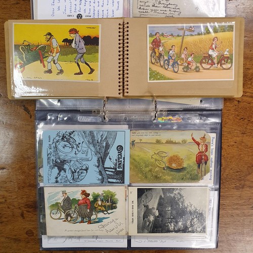 64 - Two albums of cycling related postcards, some are comical