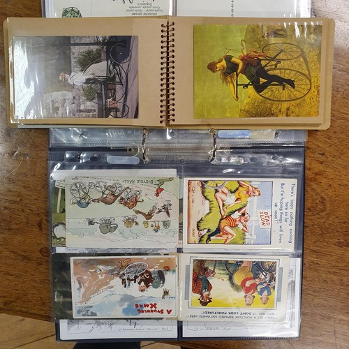 64 - Two albums of cycling related postcards, some are comical