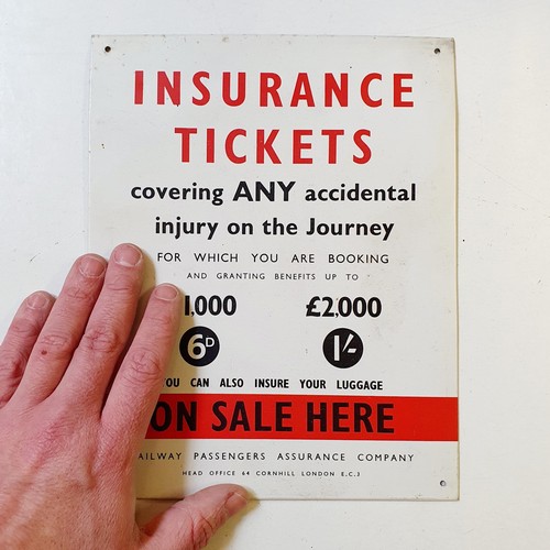 85 - A railway sign Insurance Tickets, 24 x 19 cm