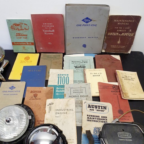 24 - Assorted Austin and other handbooks, spot lamps and other automobilia (box)