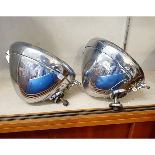 71 - A pair of Lucas chrome electric headlamps, 31 cm diameter