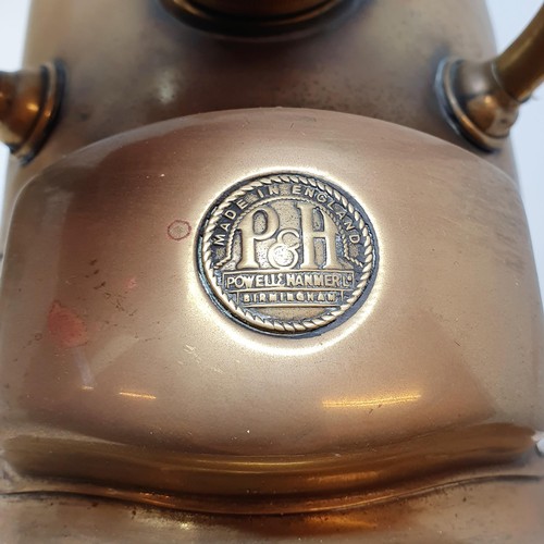 145 - A pair of early 20th century Powell & Hammer brass acetylene headlamps, 25 cm high