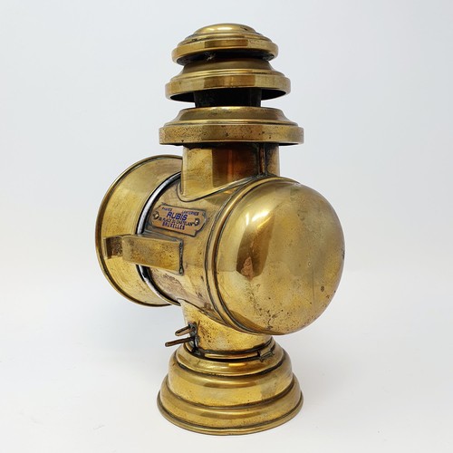 89 - An early 20th century Rubis, Brussels, brass oil sidelamp, lens cracked, 25.5 cm high