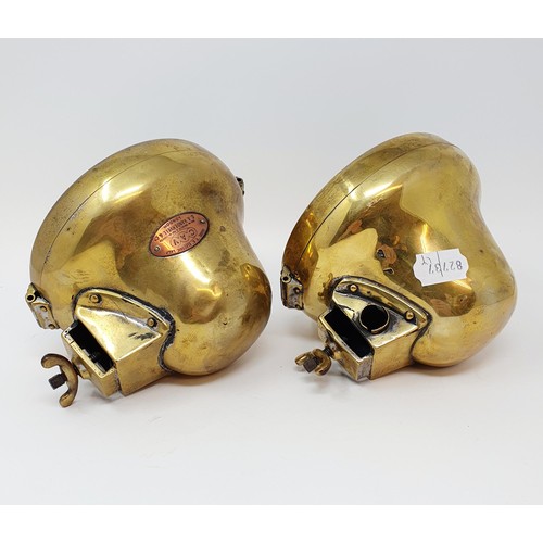 90 - A pair of early 20th century C A Vanderdevell brass electric headlamps, 16 cm diameter (2)