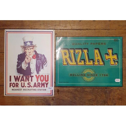 94 - A Rizla reproduction metal sign, 30 x 40 cm, and a US Army reproduction recruiting sign, 40 x 30 cm ... 