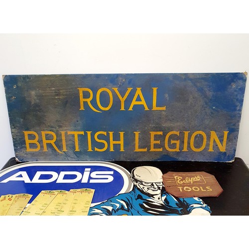 98 - A Camping Gaz International enamel double sided flanged sign, 39 cm high, a Royal British Legion pai... 