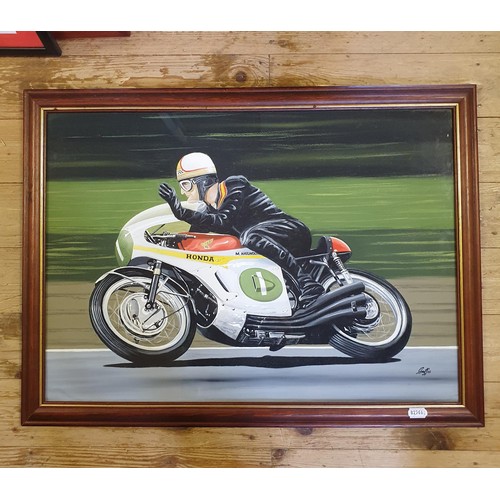 107 - Gareth 'Gruff' Jones, Mike Hailwood on a Honda Six, gouache, signed and dated '03, 49 x 79 cm, frame... 