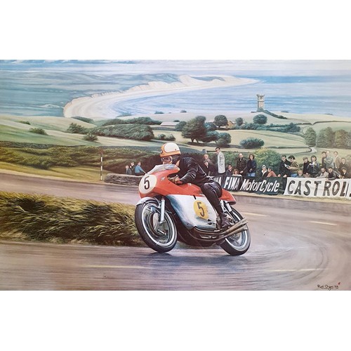 109 - A Rod Organ limited edition print, Mike Hailwood, The Will to Win, 418/500, 49 x 69 cm (overall), fr... 