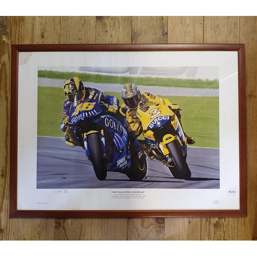 110 - A Gareth 'Gruff' Jones limited edition print, New Challenge, Old Rivals, Rossi and Biaggi, 180/650, ... 