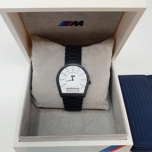 118 - A rare BMW M Style watch, with operating instructions and box, with a BMW M Design key wallet holder