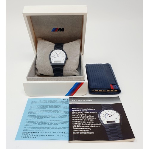 118 - A rare BMW M Style watch, with operating instructions and box, with a BMW M Design key wallet holder