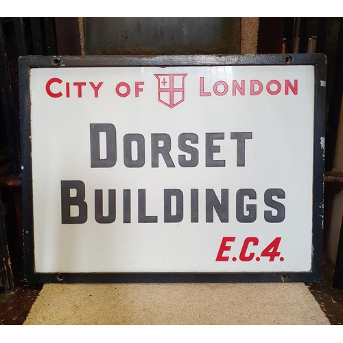 126 - A City of London Dorset Buildings E.C.4. opaque glass sign, 41.5 x 56.5 cm, in a metal frame  Proven... 