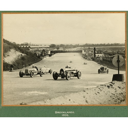 25 - A period monochrome photograph, Brooklands, August Bank Holiday, 1934, 13 x 18 cm, and another, Broo... 