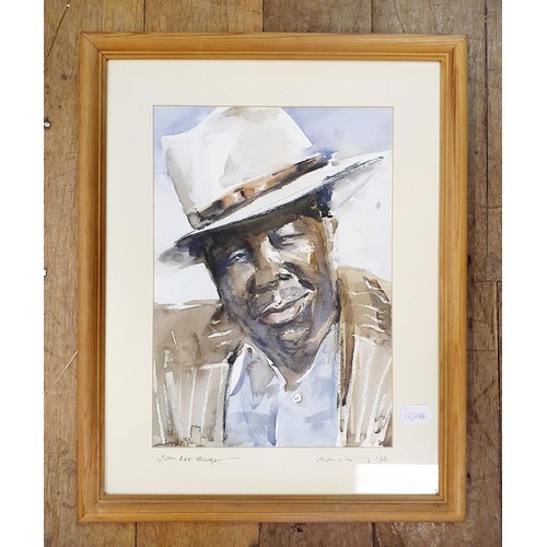 283 - English school, late 20th century, a bust portrait of John Lee Hooker, watercolour and bodycolour, 3... 