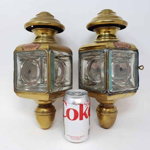 135 - A pair of early 20th century Besnard brass sidelamps, converted to electricity, 31 cm high