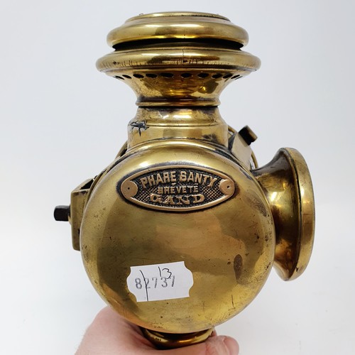 141 - An early 20th century Phare SantyGan brass oil sidelamp, lens cracked, 26 cm high