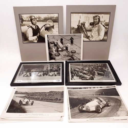 130 - Motor Sport, July 1945, and a group of monochrome photographs, including 1930's Mercedes-Benz race c... 