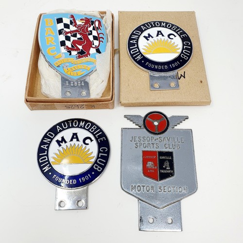 131 - A BARC enamel badge, in box of issue, a Jessop-Saville Sports Club Motor Section car badge, and two ... 