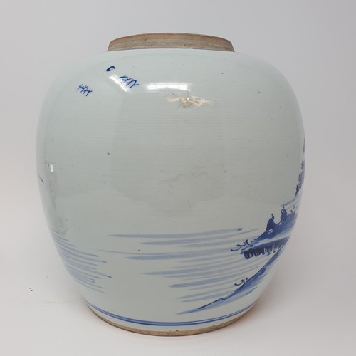 350 - A Chinese blue and white ginger jar, decorated a landscape, 25 cm high