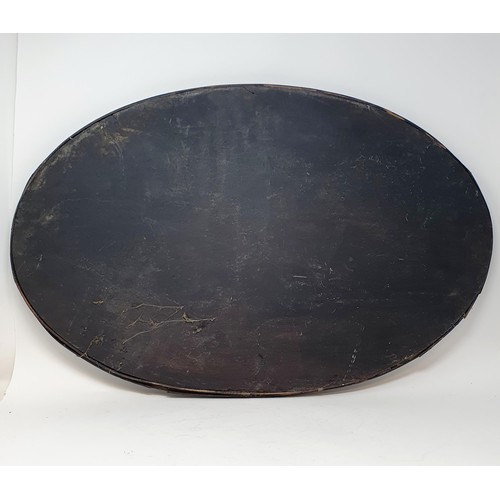 358 - A Chinese oval panel, inlaid with mother of pearl, decorated butterflies and flowers, 71 x 44 cm