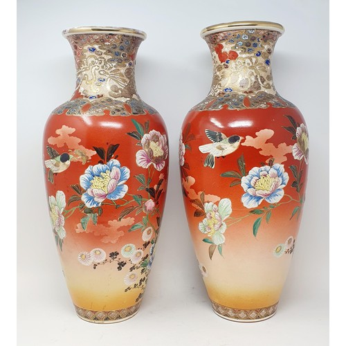 361 - A pair of Japanese vases, 50 cm high, a pair of carved green stone birds, three teapots, a part tea ... 