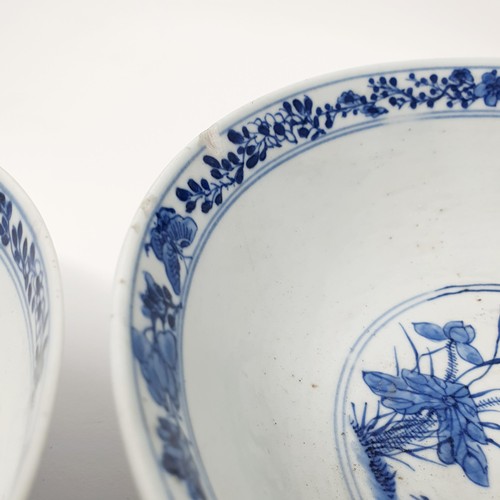 356 - A pair of Chinese porcelain bowls, decorated dragons and foliage in underglaze blue, four character ... 