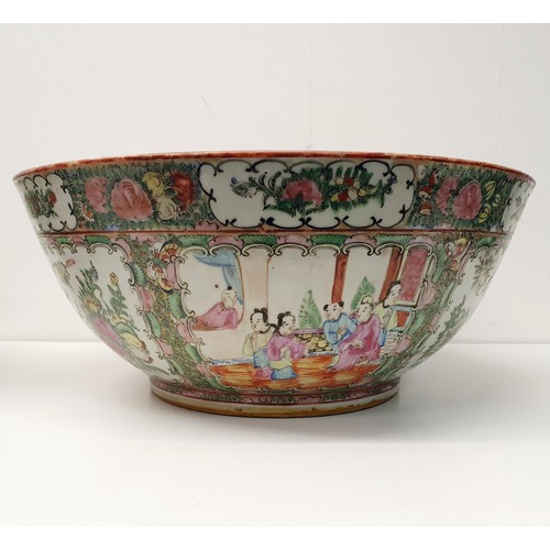 352 - A graduated set of three Cantonese famille rose bowls, 20th century, the largest 41 cm diameter (3)