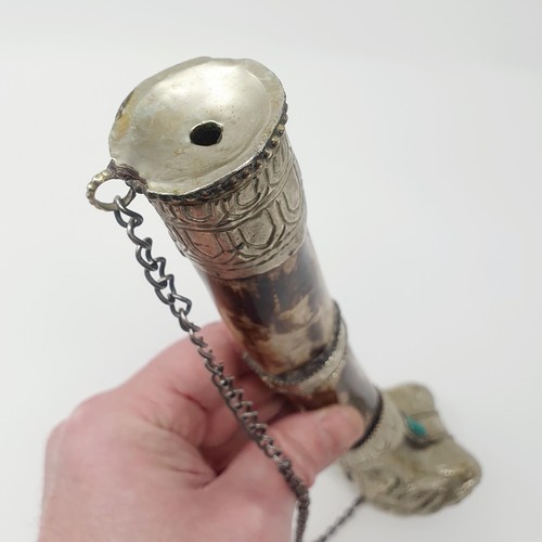 311 - A Tibetan Kangling bone pipe, with white coloured metal mounts, 31 cm