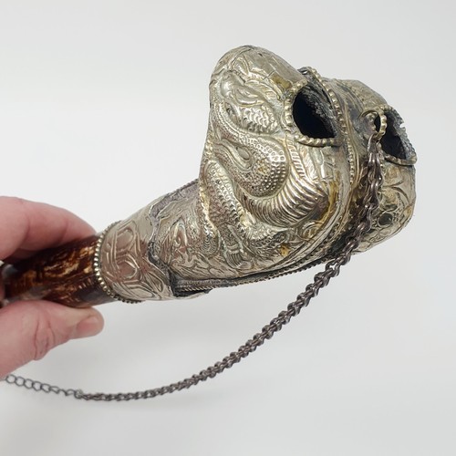 311 - A Tibetan Kangling bone pipe, with white coloured metal mounts, 31 cm