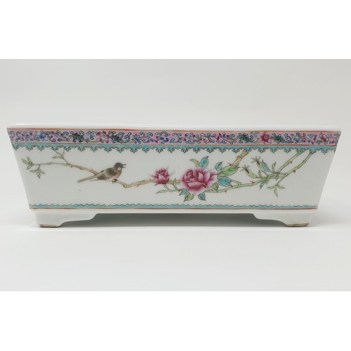 324 - A Chinese rectangular planter, decorated bird and flowers, character mark to base, 24 cm wide