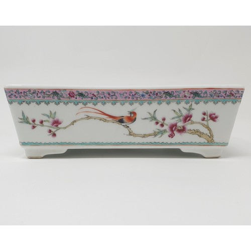 324 - A Chinese rectangular planter, decorated bird and flowers, character mark to base, 24 cm wide