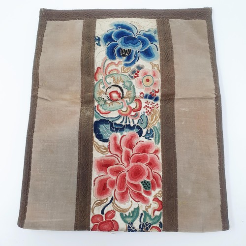 333 - A Chinese embroidered sleeve, converted to a bag, 24 cm wide