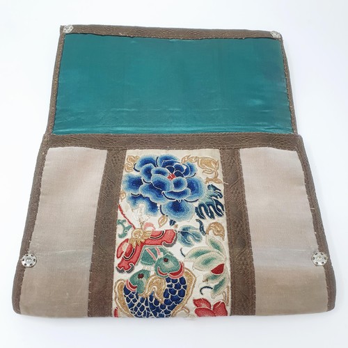 333 - A Chinese embroidered sleeve, converted to a bag, 24 cm wide