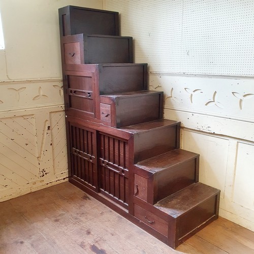 374 - A Japanese elm Kaidan Tansu chest, in two parts, 170 cm wide x 206 cm high