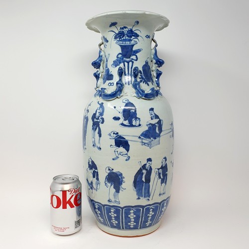 364 - A Chinese blue and white baluster vase, decorated warriors and figures in underglaze blue, 45 cm hig... 